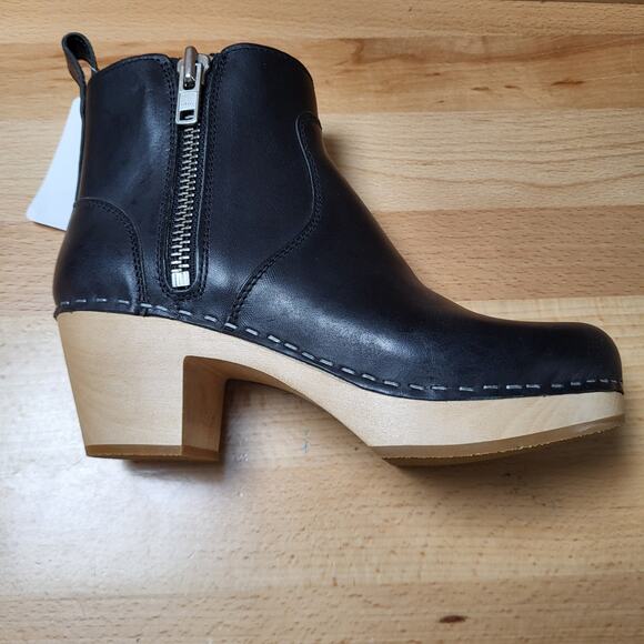 Swedish Hasbeens Zip It Emy Clog Boots in Black Smooth Leather NWT SZ EU 36 US 6 - Picture 12 of 13